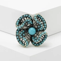 Vintage goldene hohle Blumenbrosche mit türkisfarbenen Perlen für elegante Mode - Türkisches Blau (MM-BR-Türkisches Blau-3550-BL)