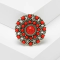 Spilla barocca vintage con perline rosse e base in metallo dorato antico su pietra - Rosso