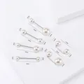 Classic pearl brooch set with straight and U-shape pins showing detailed size specifications - White Pearl Style (7110-WH)