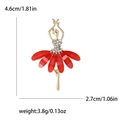 Elegant dancing ballerina girl brooch in golden finish with red translucent dress - Red