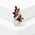 Elegant gold leaf brooch with purple and pink crystals on minimalist white steps - Purple (MM-BR-Purple-3536-PU)