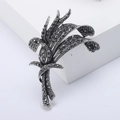 Vintage bouquet flower brooch with rhinestones and antique silver finish for women - Antique Silver Black
