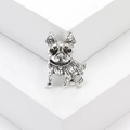 Vintage silver bulldog brooch with black gemstone eyes on minimalist stone pedestal - Silver