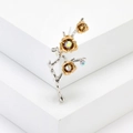 Elegant floral branch brooch with silver stem and golden flower crystal inlay - Plum Blossom Branch Silver Style (MM-BR-3575)