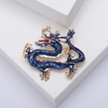 Elegante spilla a forma di drago in smalto blu e finitura dorata per abito da uomo - Blu