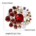 Luxury oversized flower brooch with deep red crystal and white pearls on gold alloy - Red