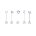 5pcs silver brooch pin set with white pearls and sparkling geometric zircon crystals - Silver (MM-BR-7113)