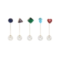 Set of 5 gold-tone pins with colorful geometric crystals and white pearls - Multicolor (MM-BR-7113)