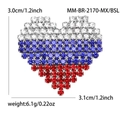 Broche cœur scintillante avec drapeau russe en strass et détails de dimensions - Style Drapeau Russe (彩色2170-MX/BSL)