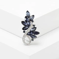 Elegant leaf-shaped brooch with deep blue crystal marquise gems and AB rhinestones - Blue (MM-BR-Blue-3536-BL)