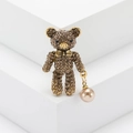 Broche de oso vintage con cristales marrones y perla champán en soporte blanco puro - Marrón