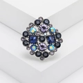 Spilla vintage con strass e cristalli blu e viola su montatura in argento antico - Blu (MM-BR-3657-BL)