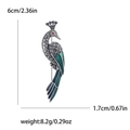 Elegante pauw broche in vintage zilver met zwarte strasstenen en groen emaille - Groen