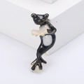 Creative enamel frog brooch reading a book with black and cream finish and gold edges - Reading Frog Style (3633-Black)
