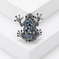 Broche de rana vintage de aleación de plata con diamantes de imitación azules y negros - Azul