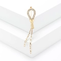 Creative gold zipper brooch with sparkling tassels and crystal rhinestones on a white stand - Gold