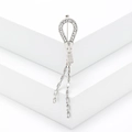 Silver zipper tassel brooch with rhinestones and zircon fringe on white background - Silver