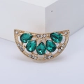 Sweet watermelon rhinestone brooch pin with green pear-shaped gems and gold base - Green