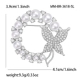 Elegante spilla a corona di perle e farfalla con strass e indicazioni sulle dimensioni - Argento (MM-BR-3618-SL)