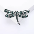 Broche libellule élégante avec strass vert foncé sur un alliage d'argent vintage chic - Vert