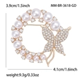 Elegante spilla rotonda a farfalla dorata con perle bianche e strass brillanti da donna - Oro (MM-BR-3618-GD)