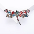 Exquisite hollow dragonfly brooch with colorful rhinestones and silver filigree metal art - Colorful