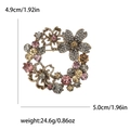 Vintage rhinestone floral wreath brooch in pink and champagne tones with size measurements - Purple and Gold Rhinestone (MM-BR-紫色-3606-PU)