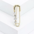 Elegant gold-plated safety pin brooch with rhinestones and Love You engraving - Gold