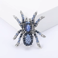 Broche de araña retro con piedra ojo de gato azul y cristales en soporte blanco - Azul