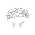 Corona BIRTHDAY GIRL de cristal plateado con diamantes de imitación y patrones de corazón - Estilo de Letras Birthday Girl (0004) / Plateado
