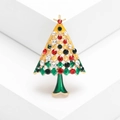 Prachtige kerstboom broche met kleurrijke strasstenen en vergulde emaille afwerking - Geel (MM-BR-3545)