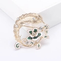 Elegant gold feather and white enamel flower brooch with rhinestones for suits - Green (MM-BR-Green-3730-GN)