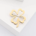 Minimalist gold stainless steel four-leaf clover brooch with hollow heart-shaped petals - Gold