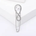 Spilla di sicurezza a forma di infinito in metallo argento con strass e perla bianca - Argento