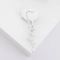 Polished heart shaped stainless steel brooch with I Love You lettering on a white stand - Silver
