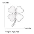 Spilla a quadrifoglio argento con petali in madreperla bianca e cristalli, altezza 4cm - Bianco Argento