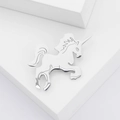 Spilla a forma di unicorno in acciaio inossidabile argento su base geometrica bianca - Argento
