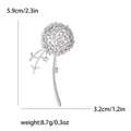 Elegant silver dandelion brooch with white zircons showing size 5.9cm x 3.2cm - Dandelion Style (8466) / Silver