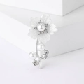 Elegant floral brooch with white petals, imitation pearls, and sparkling crystals for women - Silver