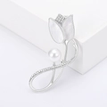 Spilla elegante a forma di tulipano in argento con strass e foglie in madreperla - Argento