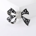 Broche de lazo en esmalte negro con lunares blancos y cristales sobre bloques blancos - Negro