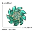 Broche fleur rotative en zircon vert et fini doré, diamètre de 2,4 cm - Vert