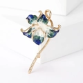 Elegant peach blossom flower brooch in gold metal with blue and white enamel petals - Gradient Blue (MM-BR-3747-Blue-BL)