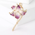 Close-up of peach blossom brooch with purple enamel petals and gold stems on white stand - Gradient Purple (MM-BR-3747-Purple-PU)