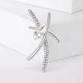 Macro detail of silver alloy brooch with marquise-cut crystal and micro-pave stones - Silver Style (MM-BR-3745-SL)