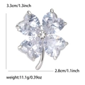 Silver four-leaf clover brooch with heart-shaped crystals and 3.3cm height - Silver