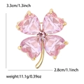 Pink crystal clover brooch in heart-shaped cut with gold-tone metal base 3.3x2.8cm - Pink