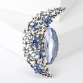 Eleganter Mondsichel-Brosche mit blauen Kristallen und Vintage-Silber-Finish - Blau