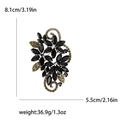Elegant floral crystal brooch with black stones and gold hollow metal frame 8.1cm x 5.5cm - Black
