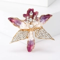 Elegant purple enamel orchid flower brooch with sparkling rhinestones and gold plating - Purple (MM-BR-Purple-3809-PU)